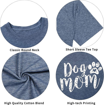 Dog Mom Tshirts for Women Funny Dog Paw Graphic Print Short Sleeve O Neck Mom Shirt