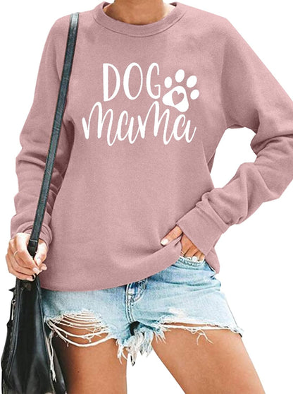 Dog Mom Sweatshirt Women Dog Mama Graphic Shirt Cute Dog Paw Shirts Dog Lover Pullover Casual Long Sleeve Tee Tops