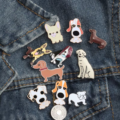 Fashion Cartoon Animals Brooch Metal Enamel Pins Badge 10 Style Cute Dogs Shirt Sweater Denim Lapel Women Brooches