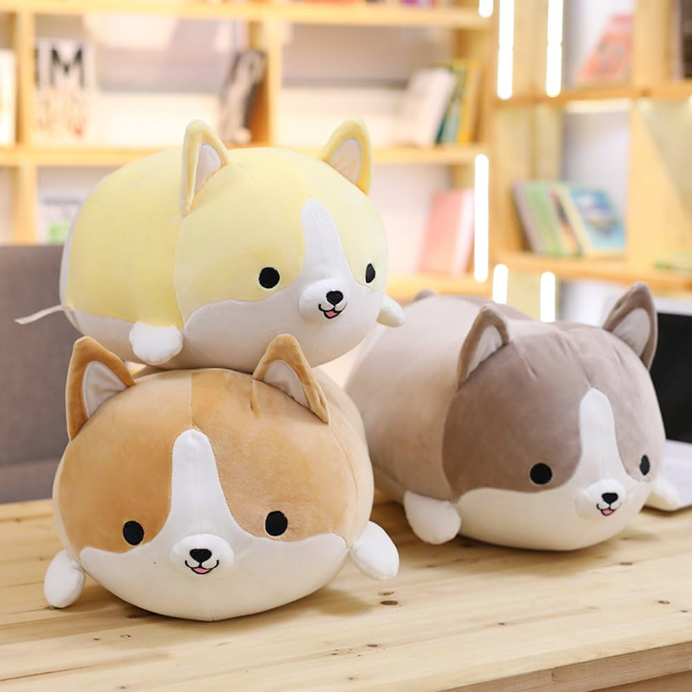 Corgi Dog Plush Pillow, Soft Cute Shiba Inu Akita Stuffed Animals Toy Gifts (Brown, 11.8 In)