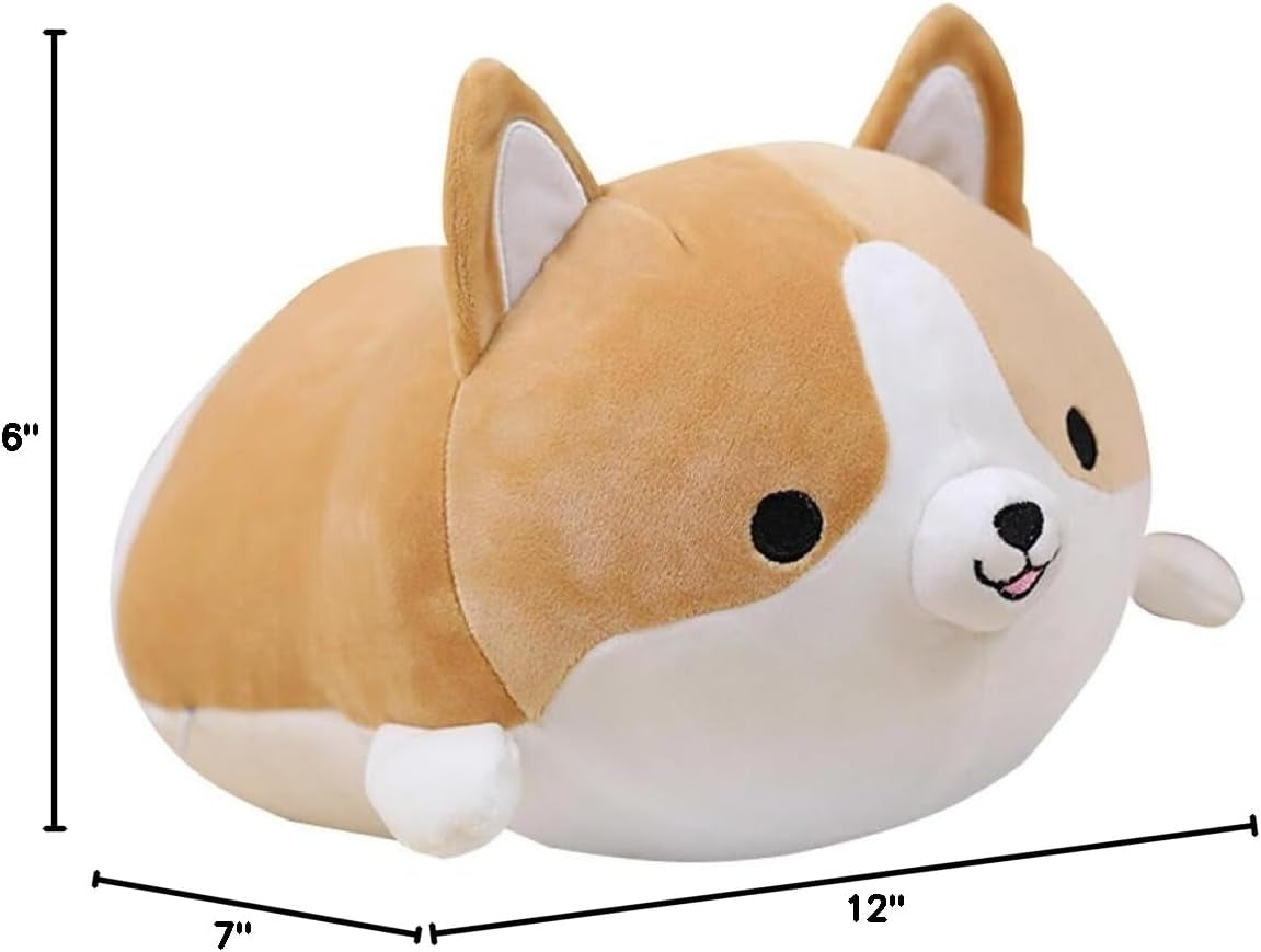 Corgi Dog Plush Pillow, Soft Cute Shiba Inu Akita Stuffed Animals Toy Gifts (Brown, 11.8 In)