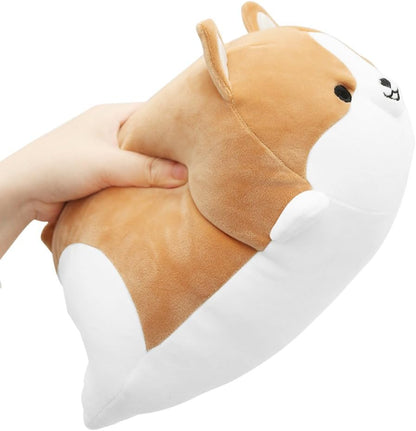 Corgi Dog Plush Pillow, Soft Cute Shiba Inu Akita Stuffed Animals Toy Gifts (Brown, 11.8 In)