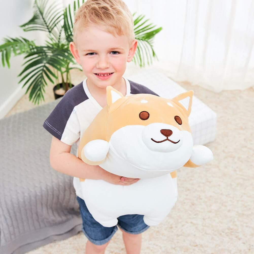 Shiba Inu Dog Plush Pillow, Soft Cute Corgi Stuffed Animals Doll Toys Gifts for Valentine, Christmas, Birthday, Bed, Sofa Chair (Brown round Eye, 21.3In)