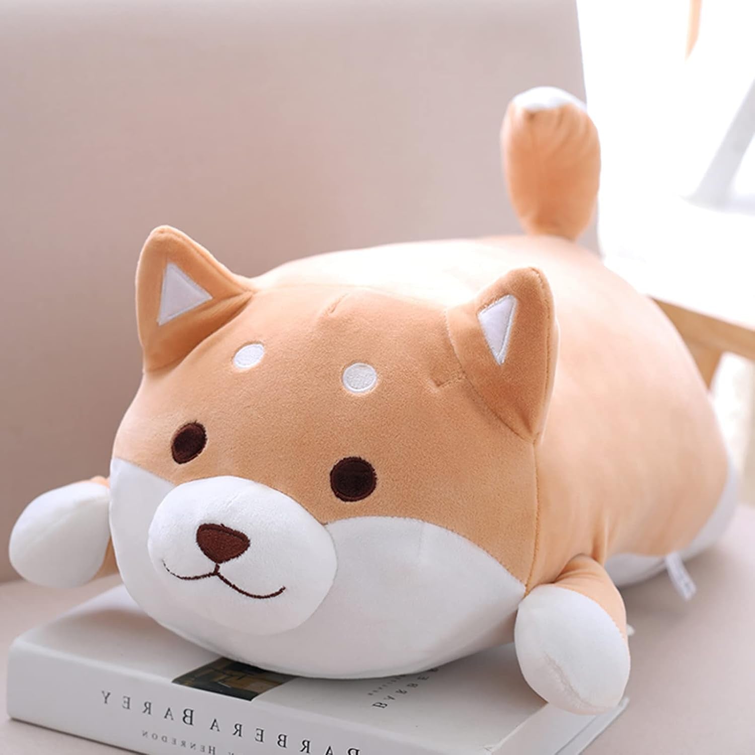 Shiba Inu Dog Plush Pillow, Soft Cute Corgi Stuffed Animals Doll Toys Gifts for Valentine, Christmas, Birthday, Bed, Sofa Chair (Brown round Eye, 21.3In)