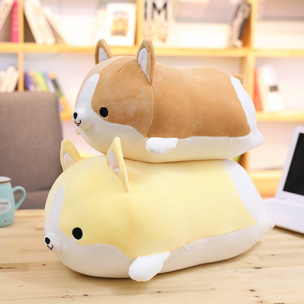 Corgi Dog Plush Pillow, Soft Cute Shiba Inu Akita Stuffed Animals Toy Gifts (Brown, 11.8 In)