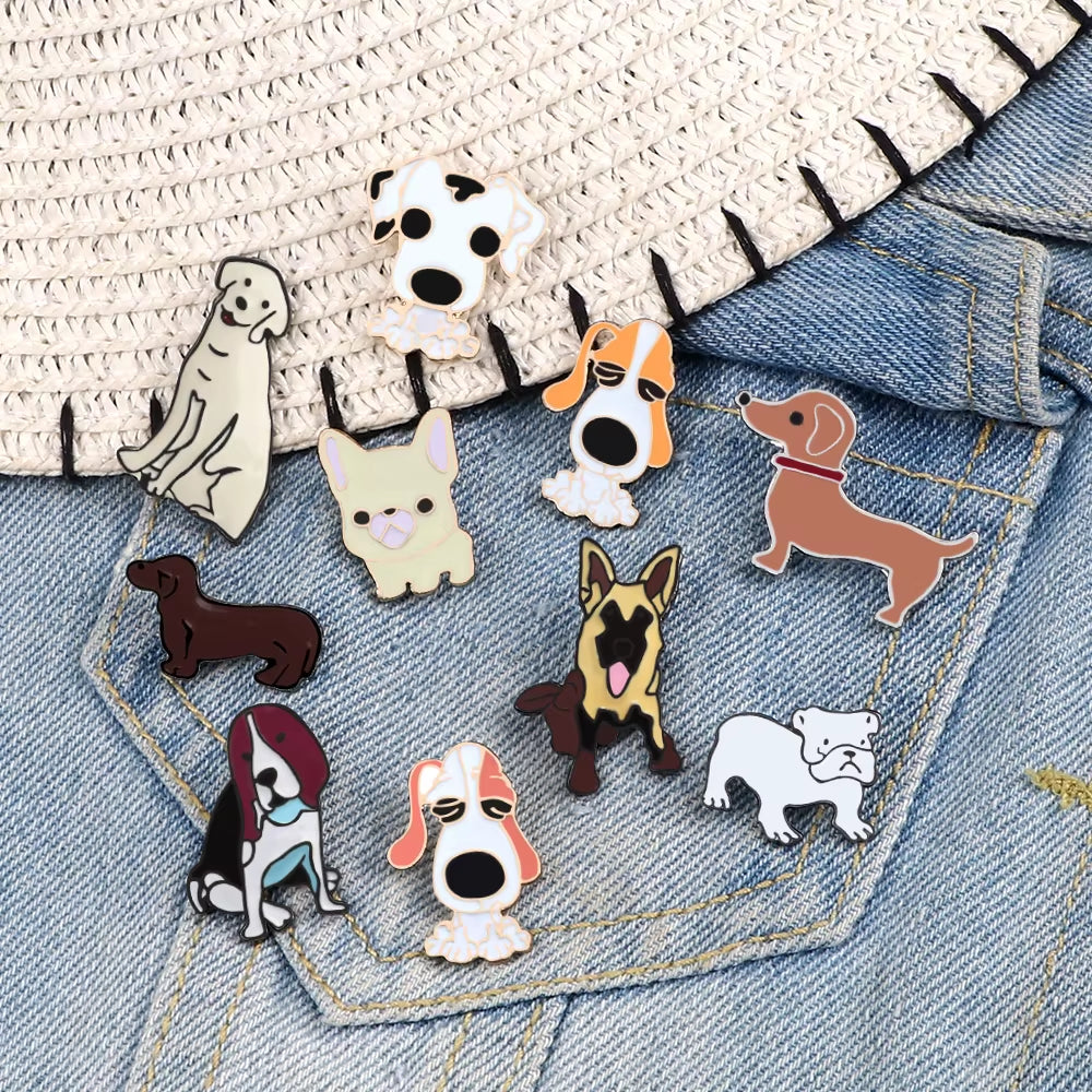 Fashion Cartoon Animals Brooch Metal Enamel Pins Badge 10 Style Cute Dogs Shirt Sweater Denim Lapel Women Brooches