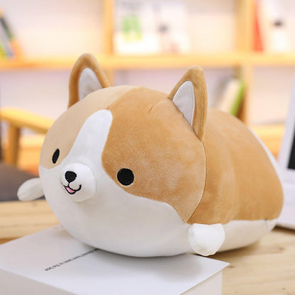 Corgi Dog Plush Pillow, Soft Cute Shiba Inu Akita Stuffed Animals Toy Gifts (Brown, 11.8 In)