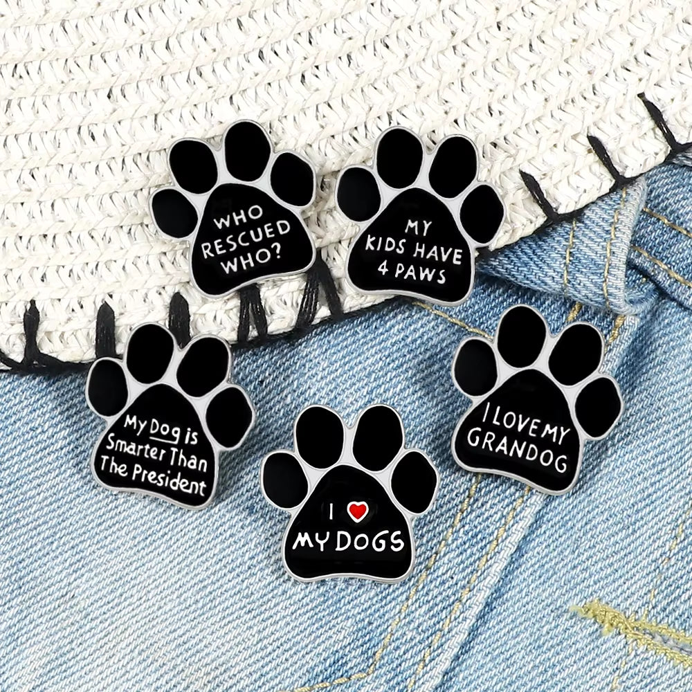 Black Dog Cat Paw Brooch Pins Cute Puppy Kitten Claw Enamel Pin Denim Jackets Shirt Lapel Pin Badge Animals Lover Jewelry Gifts