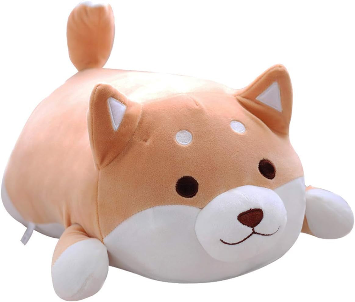 Shiba Inu Dog Plush Pillow, Soft Cute Corgi Stuffed Animals Doll Toys Gifts for Valentine, Christmas, Birthday, Bed, Sofa Chair (Brown round Eye, 21.3In)