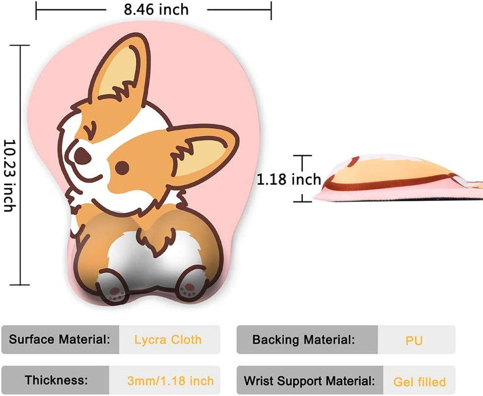 Ergonomic Pink Mouse Pad with Wrist Support,Non-Slip Backing Corgi Anime Cute Gel Mouse Pad Wrist Rest, Easy-Typing and Pain Relief for Gaming Office Computer Laptop(Pink Cute Corgi)